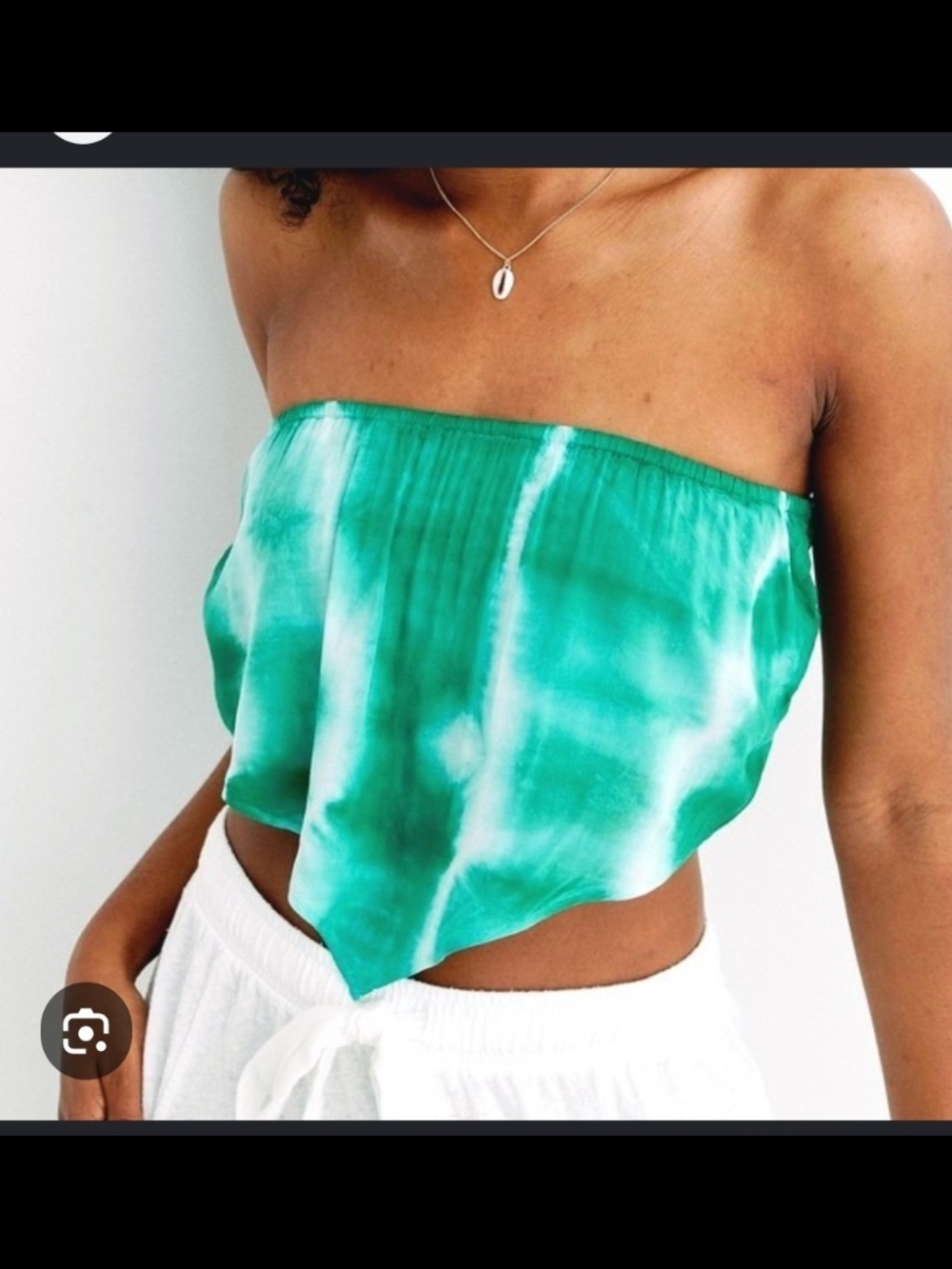 aerie Green Tie-Dye Strapless Handkerchief Hem Crop Top